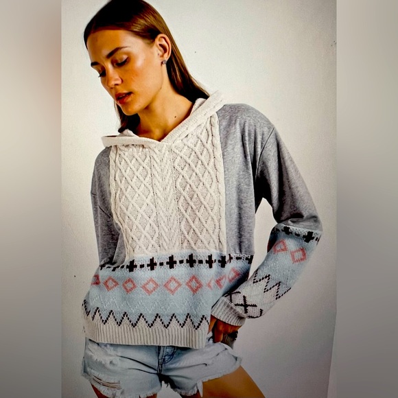 easel Tops - Easel Women's  Multi Media Oversize Cotton Blend Pullover Hoodie Size Small NWOT